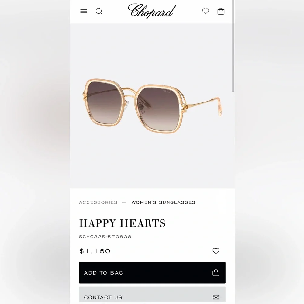 Chopard Happy Hearts Sunglasses 💕 Rose Gold Titanium - Crystal Hearts - Picture 9 of 10